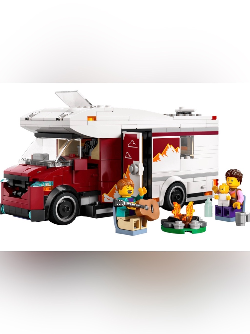 Lego Camper Van Playset White Burgundy with Minifigures Mom Dad Baby